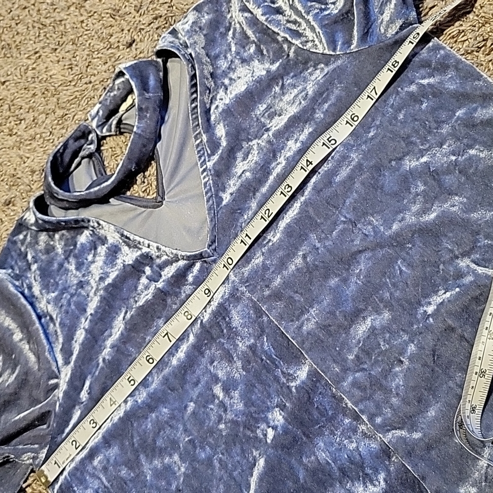 Before You Velour Velvet Y2K 90s Top Blue Gray Purple V-Neck Stretch Oversized - Picture 7 of 16